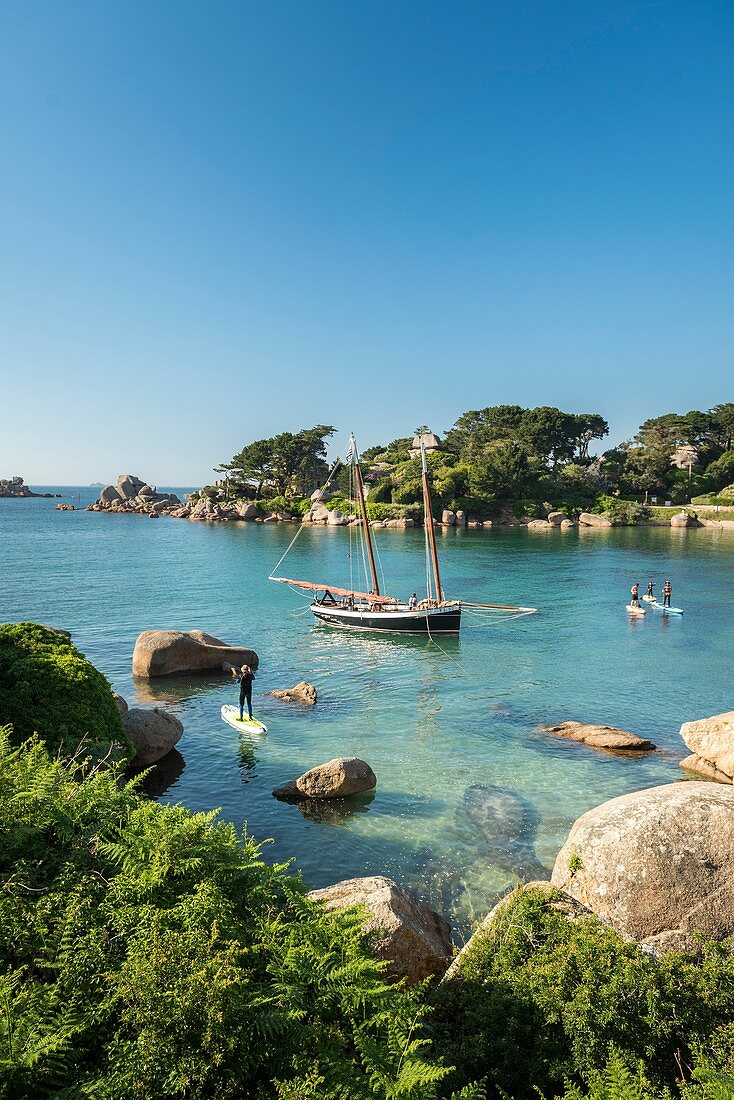 France, Cotes d'Armor, Perros Guirec, an old rig in the bay of St-Guirec at Ploumanac'h on the Pink Granite Coast