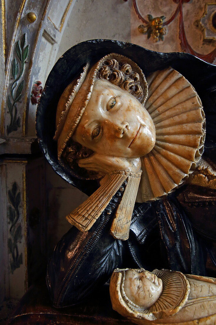 Epitaph von Elizabeth Williams in der Kathedrale von Gloucester, Cotswolds, Gloucestershire, England