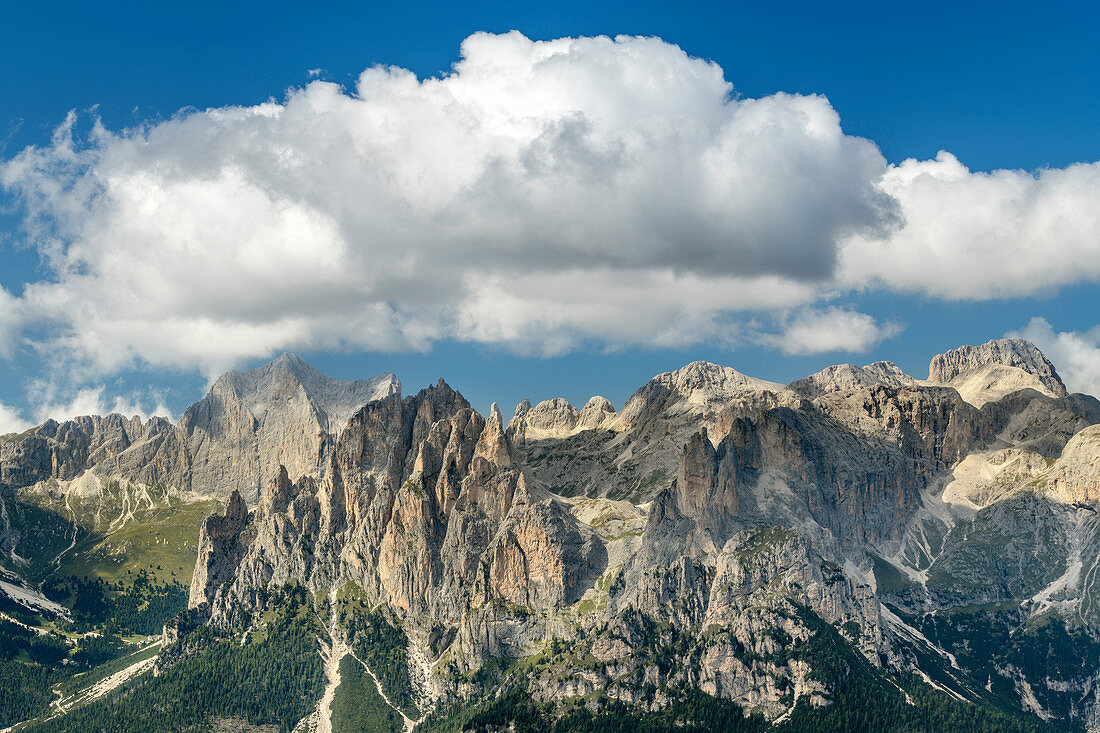 View of Rosengarten, from Sass d´Adam, Dolomites, UNESCO World Natural Heritage Dolomites, Veneto, Veneto, Italy