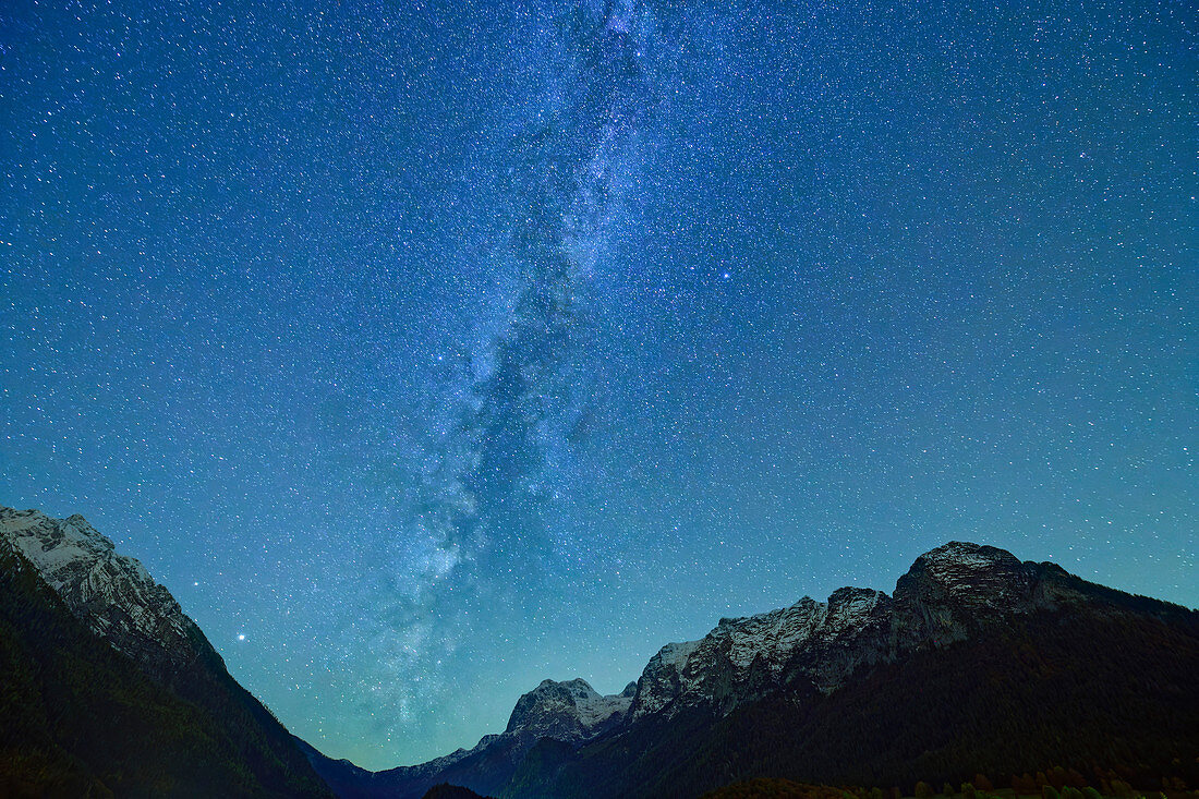 Milky Way over Hochkalter and Reiteralm, Berchtesgaden, Berchtesgaden National Park, Berchtesgaden Alps, Upper Bavaria, Bavaria, Germany