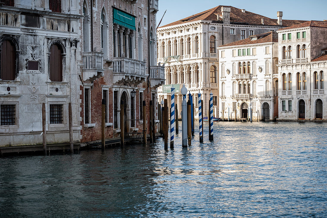 View of the house facade along the Grand Canal, Venice, Veneto, Italy, Europe