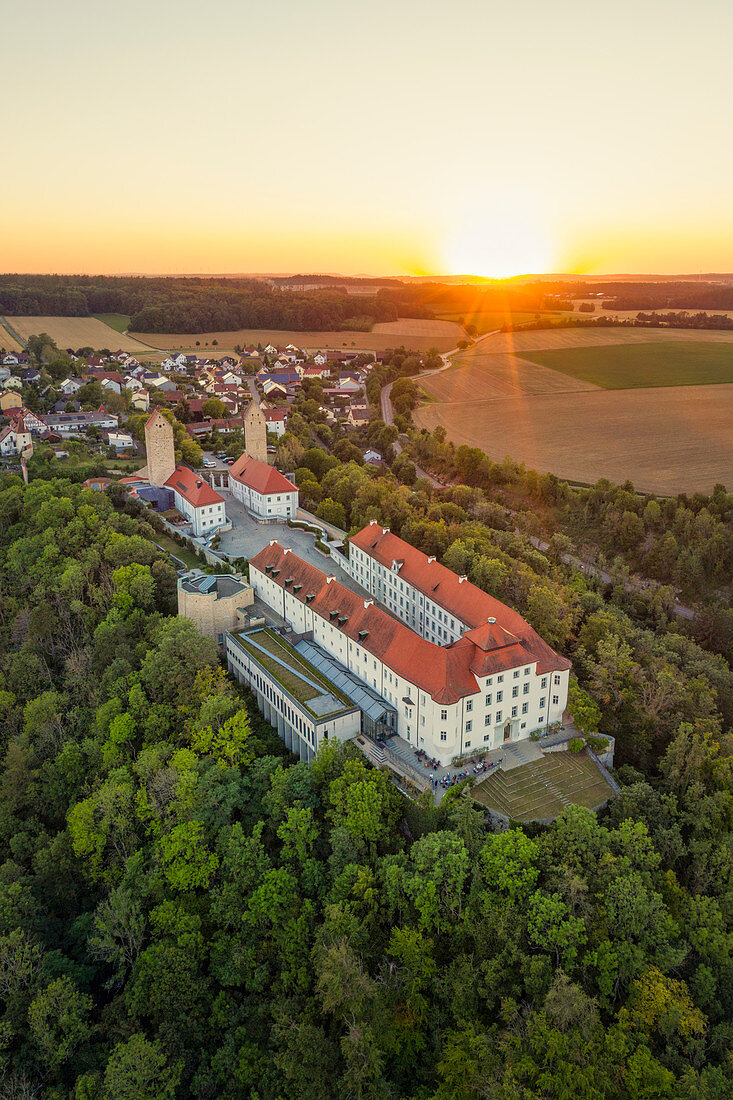 Hirschberg Castle at sunset, Beilngries, Eichstaett, Upper Bavaria, Bavaria, Germany, Europe