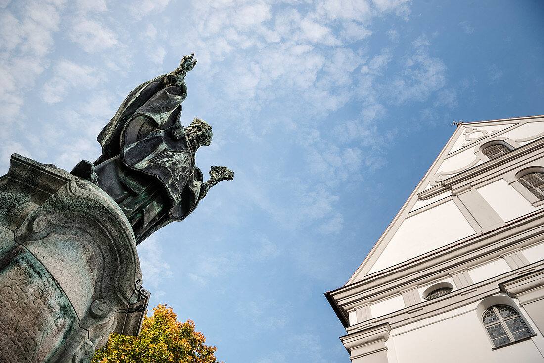 Ulrich monument in front of the Church of the Assumption, Dillingen an der Donau, Bavaria, Germany