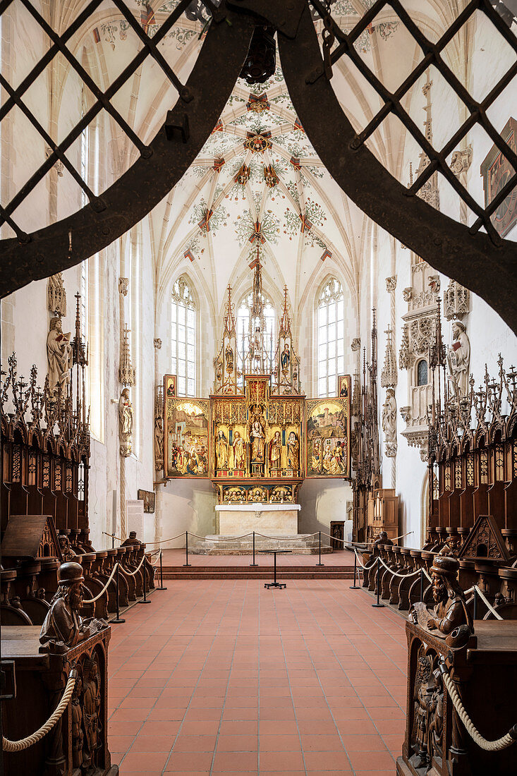 View through choir stalls to the high altar, Blaubeuren Monastery, Alb-Donau district, Baden-Württemberg, Germany