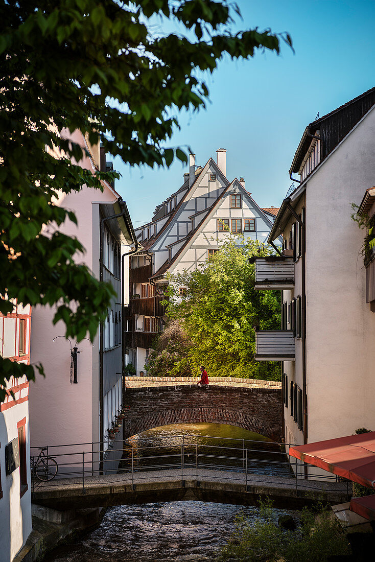 Bridge over Blau in the Fischerviertel, Ulm, Danube, Swabian Alb, Baden-Württemberg, Germany