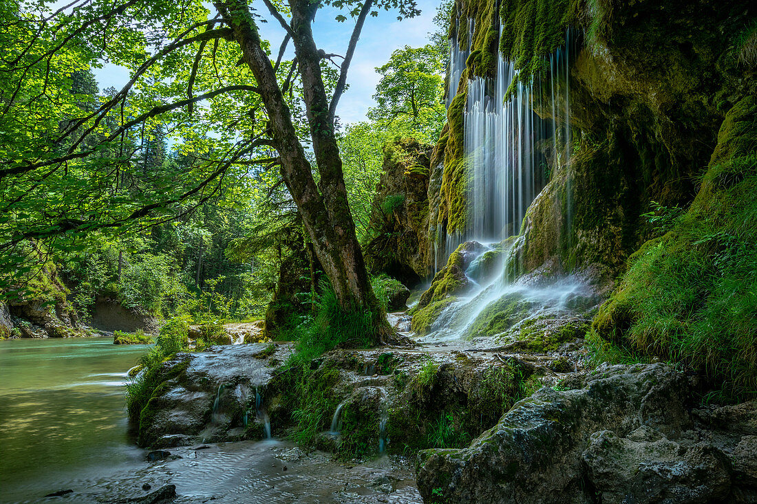 At the Schleier Falls in Ammerschlucht near Saulgrub, Garmisch-Partenkirchen district, Bavarian Alpine foothills, Upper Bavaria, Bavaria, Germany, Europe