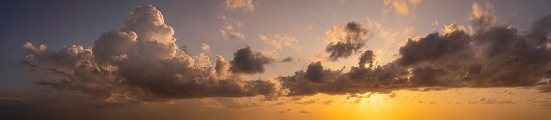Golden sunset over the Mediterranean Sea, Menorca, Balearic Islands, Spain, Europe