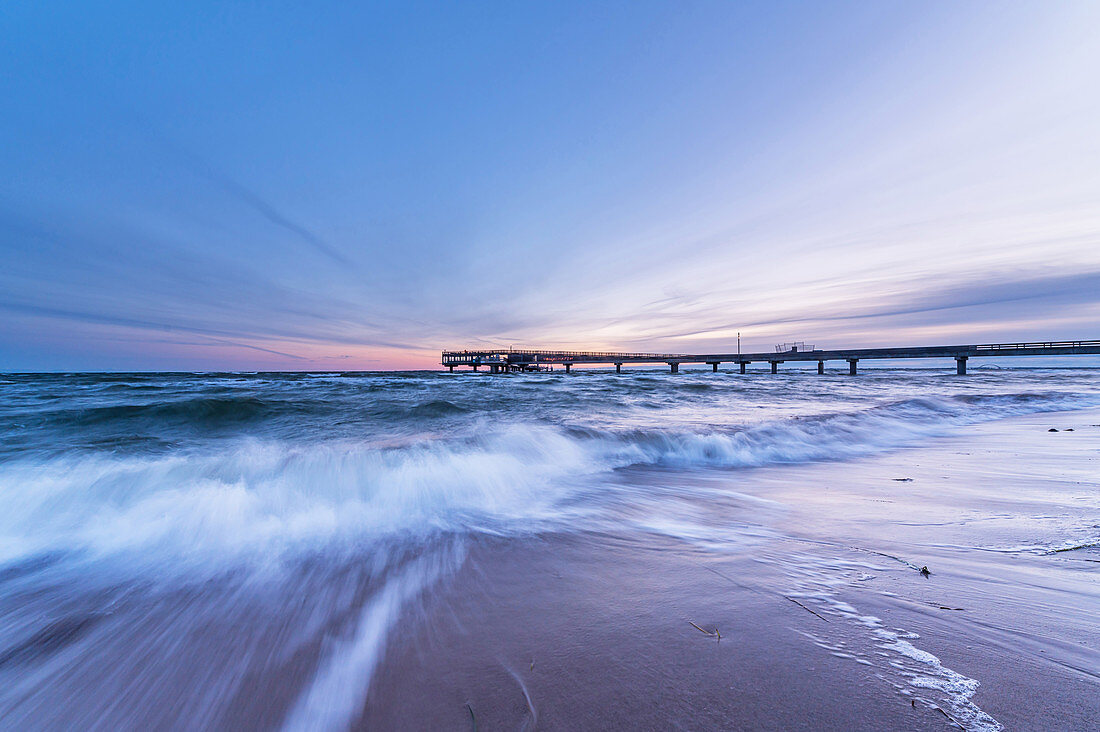 View of the pier from Heiligenhafen, Baltic Sea, Ostholstein, Schleswig-Holstein, Germany