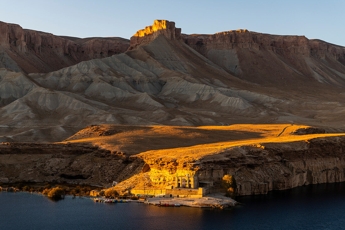 Sunset over the deep blue lakes of the Band-E-Amir National Park, Afghanistan, Asia