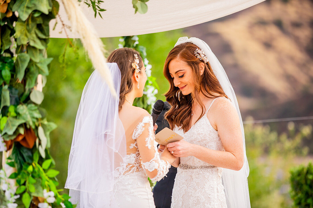 Bride exchanging vows, Corona, California, United States of America, North America