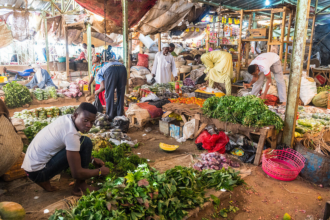 Gemüse zum Verkauf auf dem Zentralmarkt von Agadez, Niger, Westafrika, Afrika