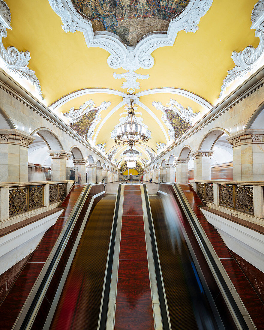 Interior of Komsomoloskaya Metro Station, Moscow, Moscow Oblast, Russia, Europe