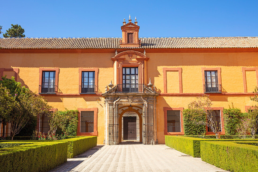 Patio del Crucero (Hof der Kreuzung) im Real Alcazar Palace, UNESCO-Weltkulturerbe, Sevilla, Andalusien, Spanien, Europa