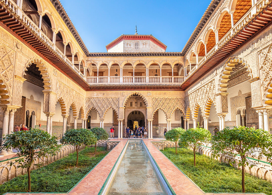 Patio de las Doncellas (Hof der Jungfrauen), Real Alcazar (Königspalast), UNESCO-Weltkulturerbe, Sevilla, Andalusien, Spanien, Europa