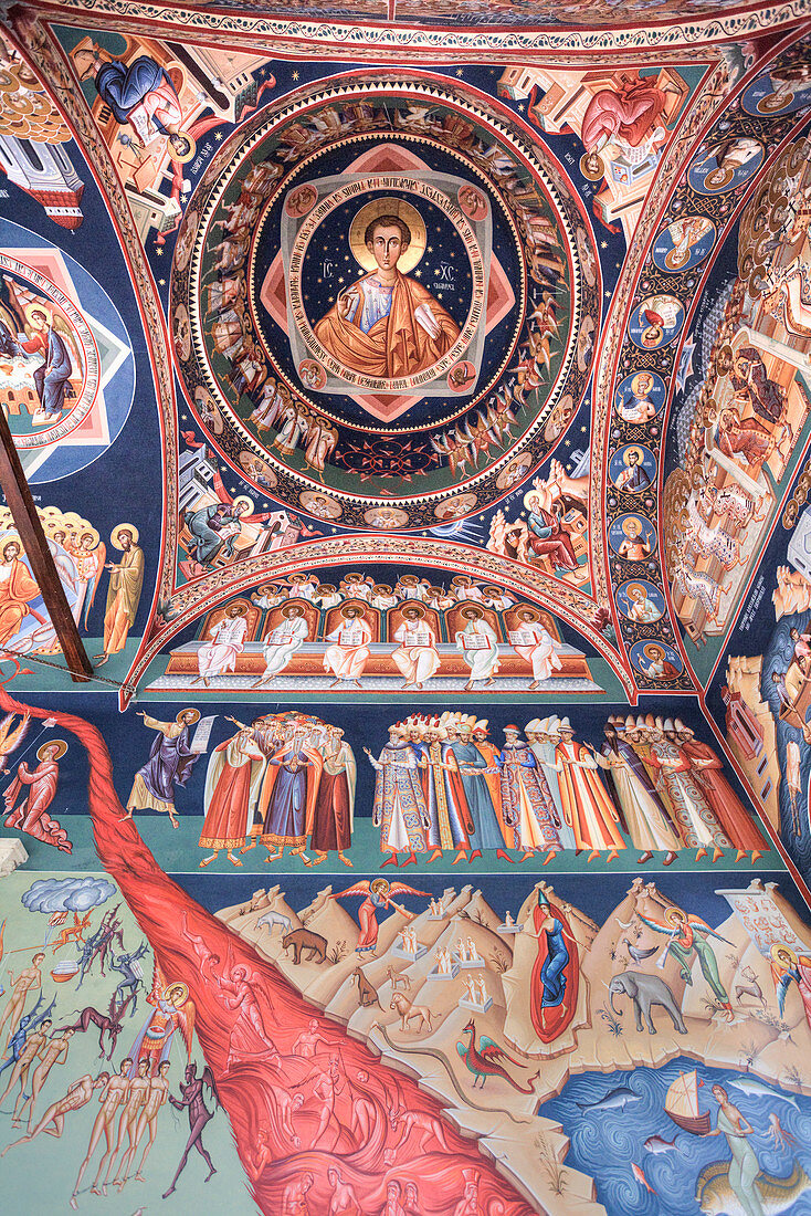Frescoes, Last Judgement, New St. George Church, dating from 1705, Old Town, Bucharest, Romania, Europe