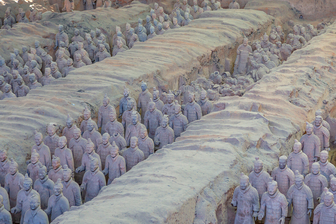 View of Terracotta Warriors in the Tomb Museum, UNESCO World Heritage Site, Xi'an, Shaanxi Province, People's Republic of China, Asia