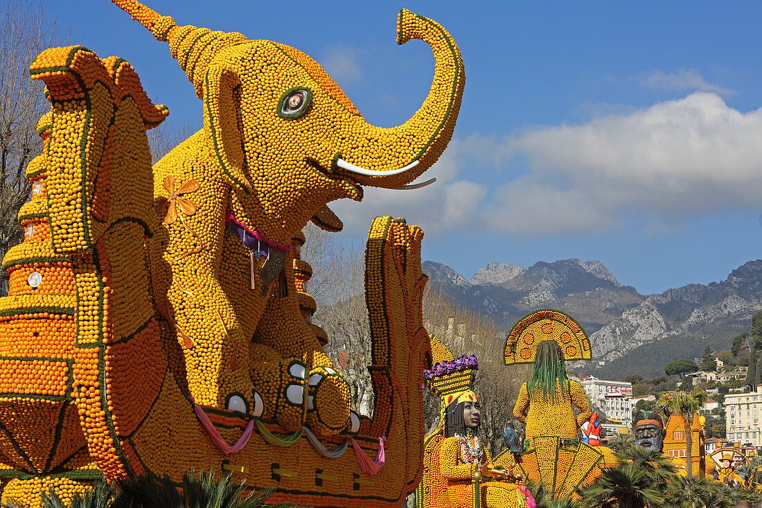 Installationen für das Zitronenfest, Menton, Provence-Alpes-Côte d'Azur, Frankreich