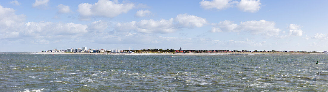 Island view from afar, North Sea, Panorama, Norderney, East Frisia, Lower Saxony, Germany