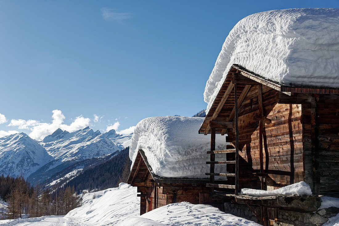 The huts of Kühmatt in the Loetschental, Valais, Switzerland.