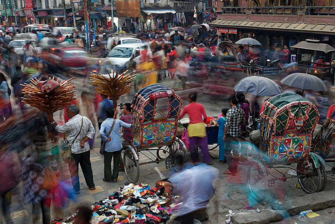The hectic downtown of Kathmandu, Nepal, Asia.