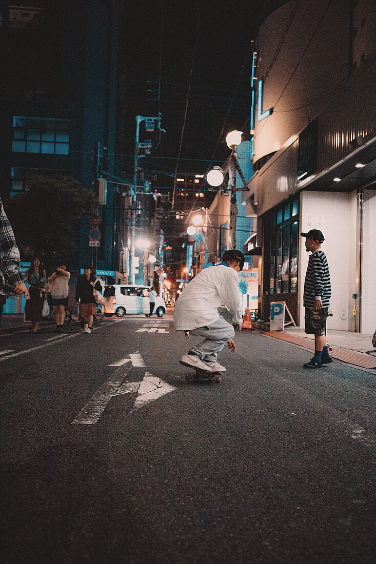 Skaters in the streets of Osaka, Japan