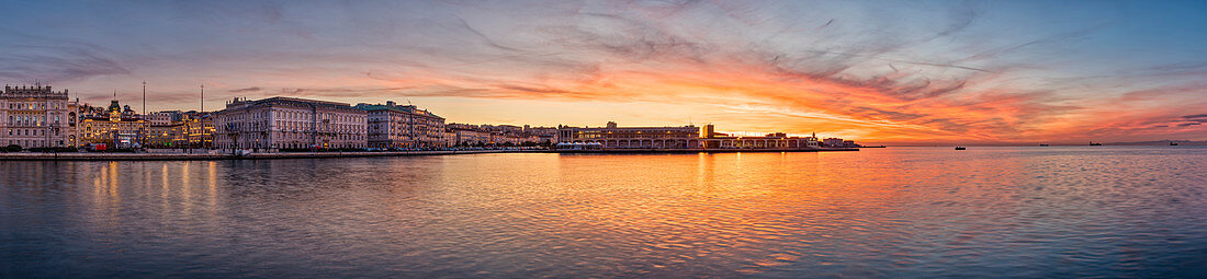 Old port at sunset, panorama, Trieste, Friuli-Venezia Giulia, Italy