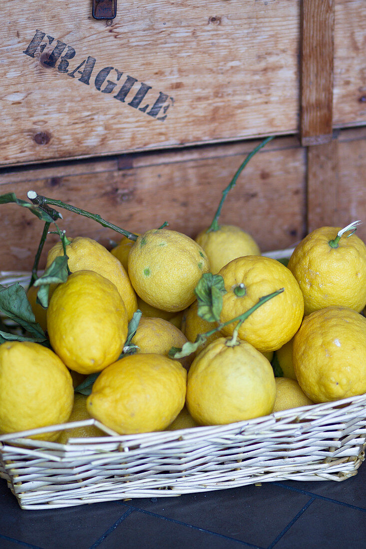 Lemons in a basket in Capri, Italy