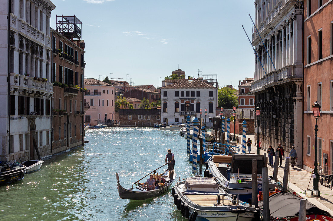 Gondola and boats on Rio di Cannaregio in Venice, Veneto, Italy