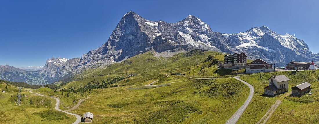 Kleine Scheidegg mit Eiger-Nordwand und Mönch,  Panorama, Berner Oberland, Schweiz