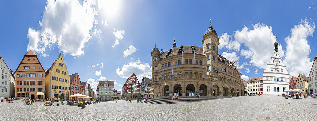 Market square, 360 degree panorama, Rothenburg ob der Tauber, Middle Franconia, Bavaria, Germany
