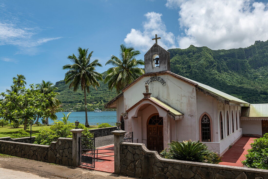 Eglise Saint Joseph Catholic Church on Cook's Bay, Moorea, Windward Islands, French Polynesia, South Pacific