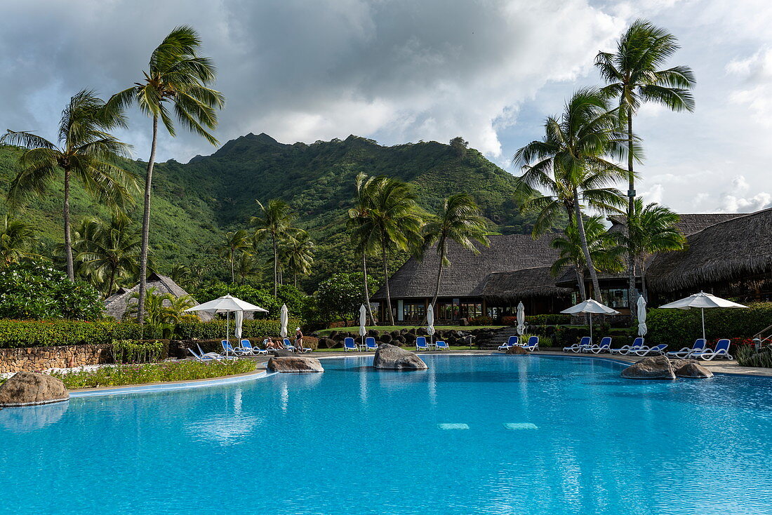 Swimming pool at the Hilton Moorea Lagoon Resort & Spa, Moorea, Windward Islands, French Polynesia, South Pacific