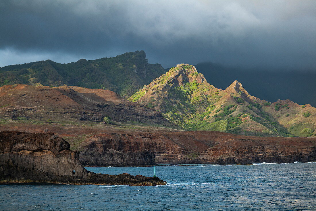 Coast and mountains, Anahehe, Vaipaee Bay, Ua Huka, Marquesas Islands, French Polynesia, South Pacific