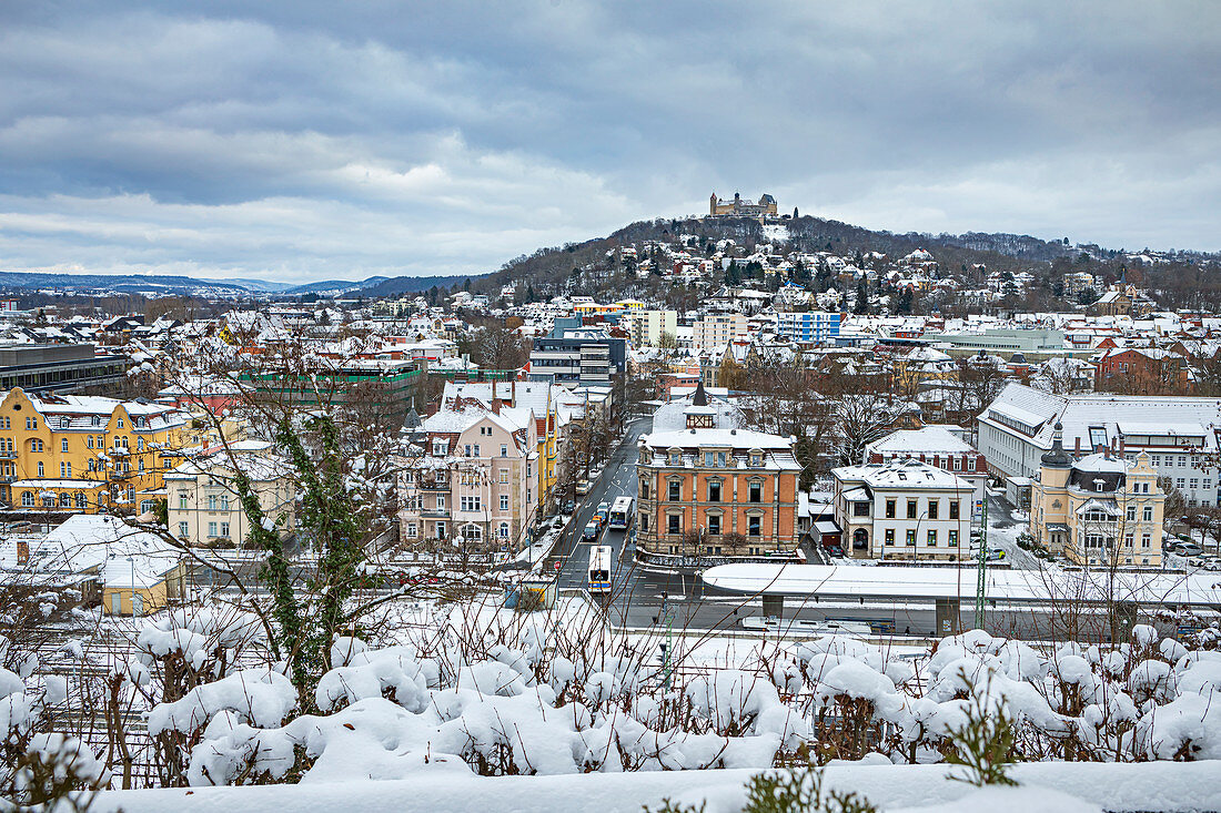 View of Coburg from Adamiberg in winter, Upper Franconia, Bavaria, Germany