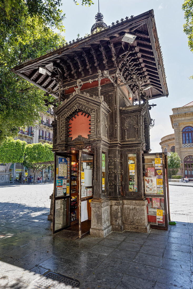 Old historical kiosk in Palermo, Sicily, Italy
