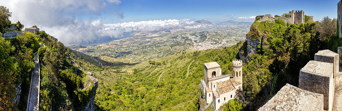 View from Monte Erice into the valley, Sicily, Italy