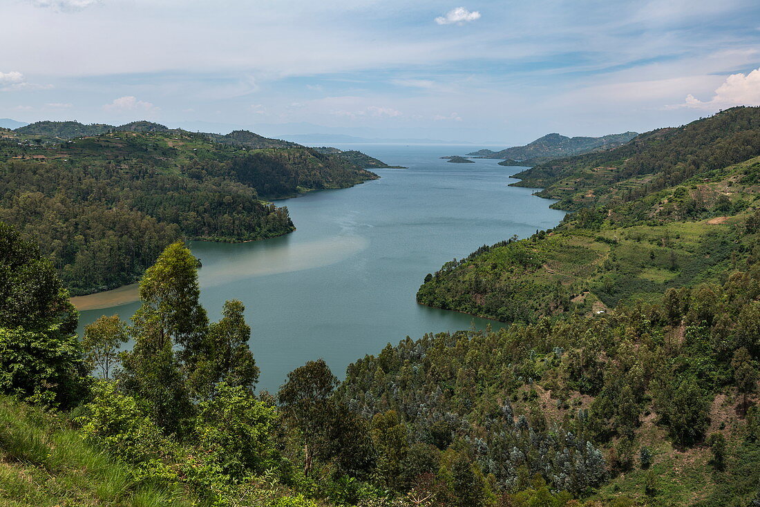 Blick über Bucht am Kivu See, nahe Gitesi, Western Province, Ruanda, Afrika