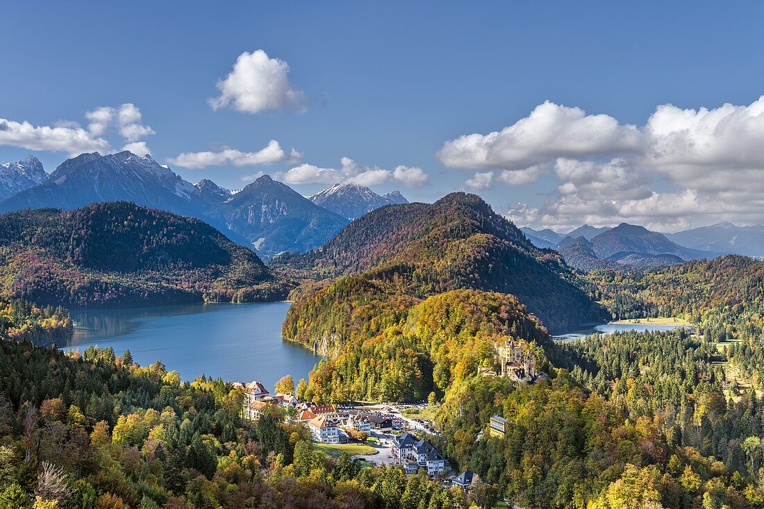 Schwangau, district Ostallgäu, Swabia, Bavaria, Germany, Europe. Hohenschwangau castle and the Alp lake