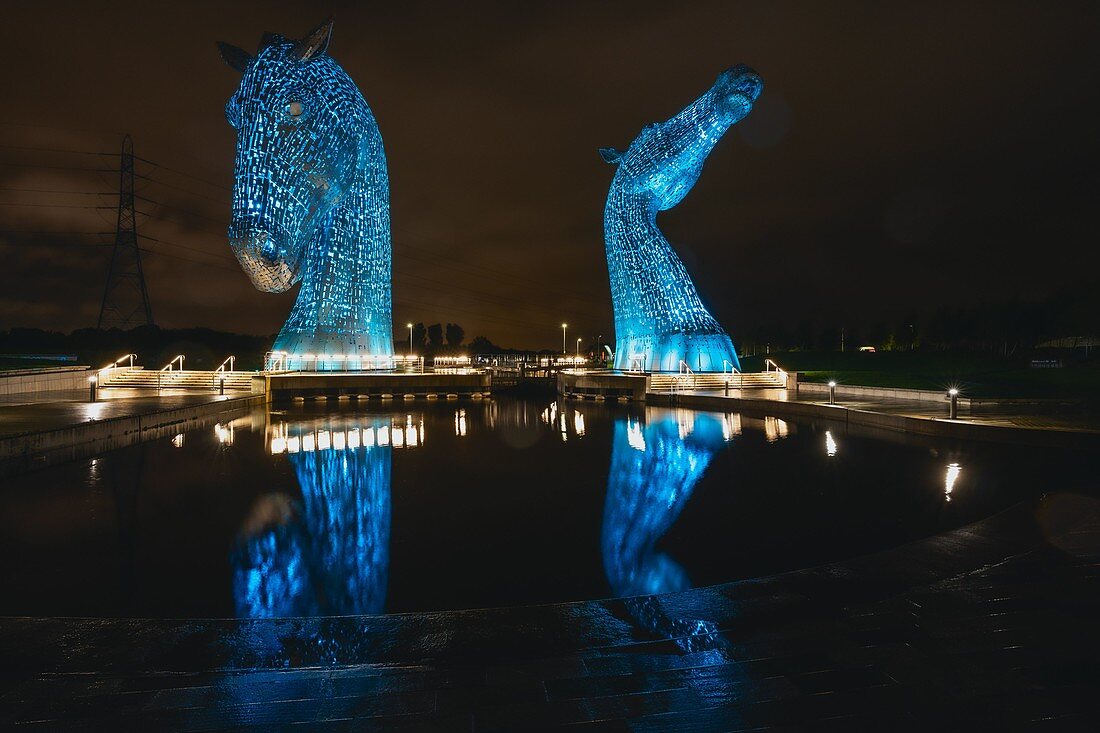 Europe, United Kingdom, Scotland: the two horse's statues at The Kelpies Project
