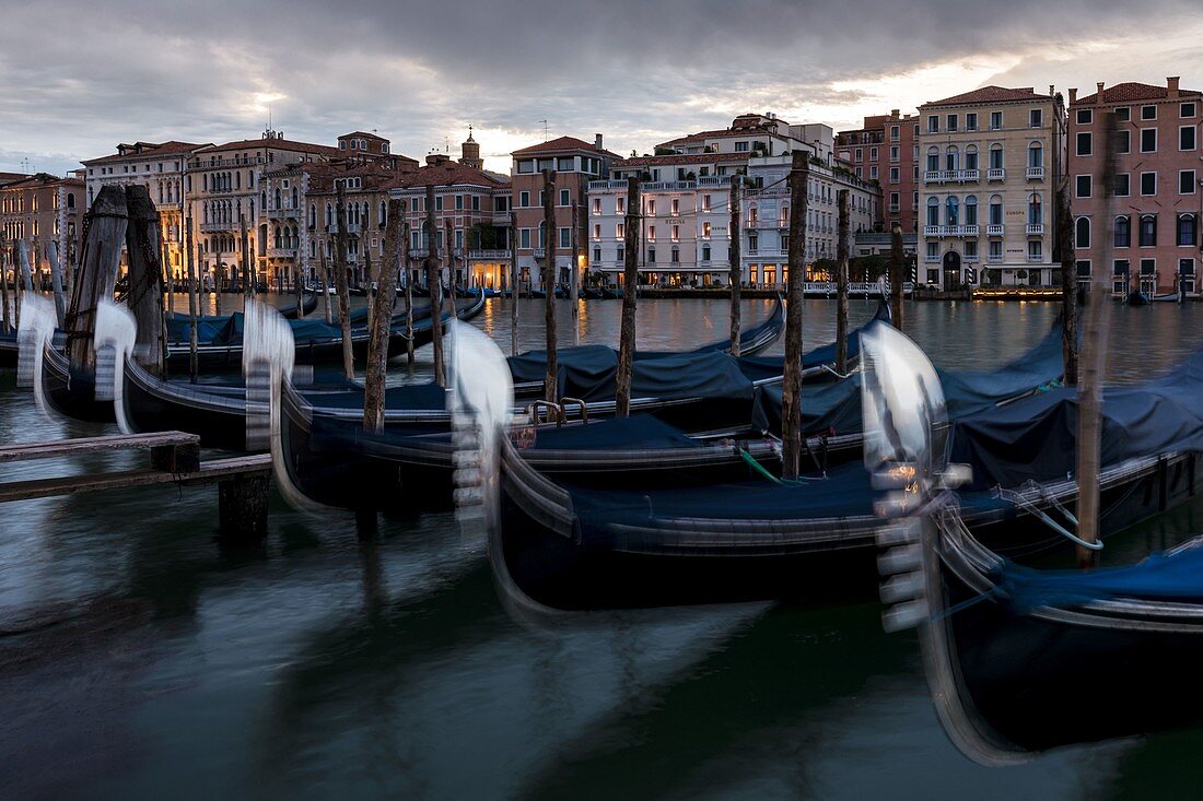 Canal Grande in der Abenddämmerung, Fondamenta de la Salute, Venedig, Venetien, Italien, Europa