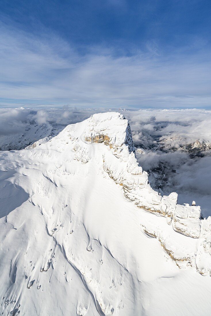 Aerial view of Monte Pelmo in winter, Dolomites, Belluno province, Veneto, Italy