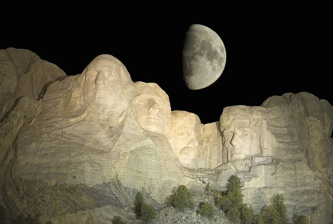 Mount Rushmore, Schlussstein, Black Hills, South Dakota, USA. Digitaler Verbund.