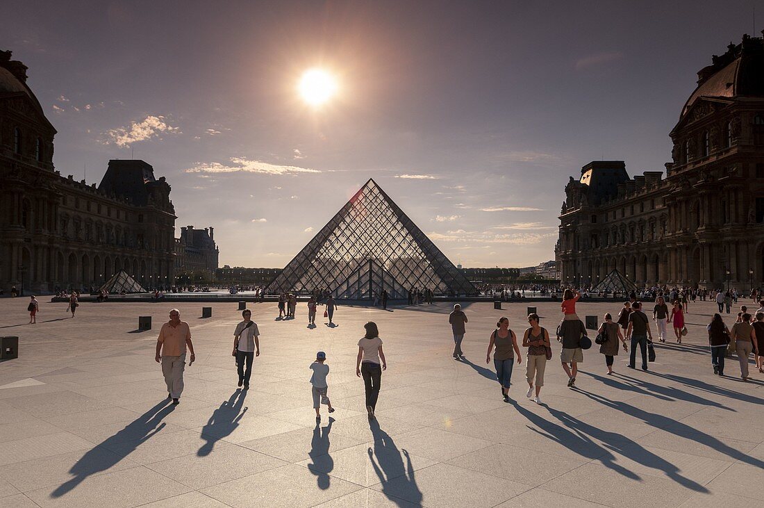 Musee du Louvre and Pei Pyramid, Paris, France.