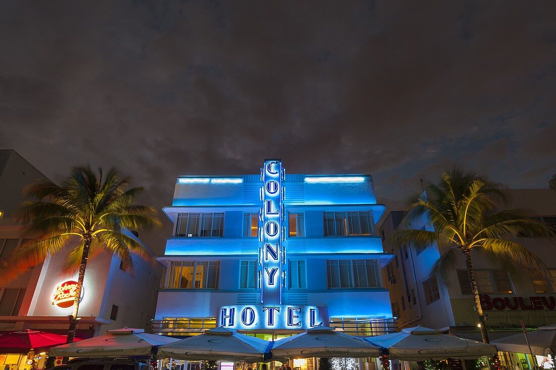 Colony Hotel, Ocean Drive, Südstrand, Miami Beach, Florida, USA.