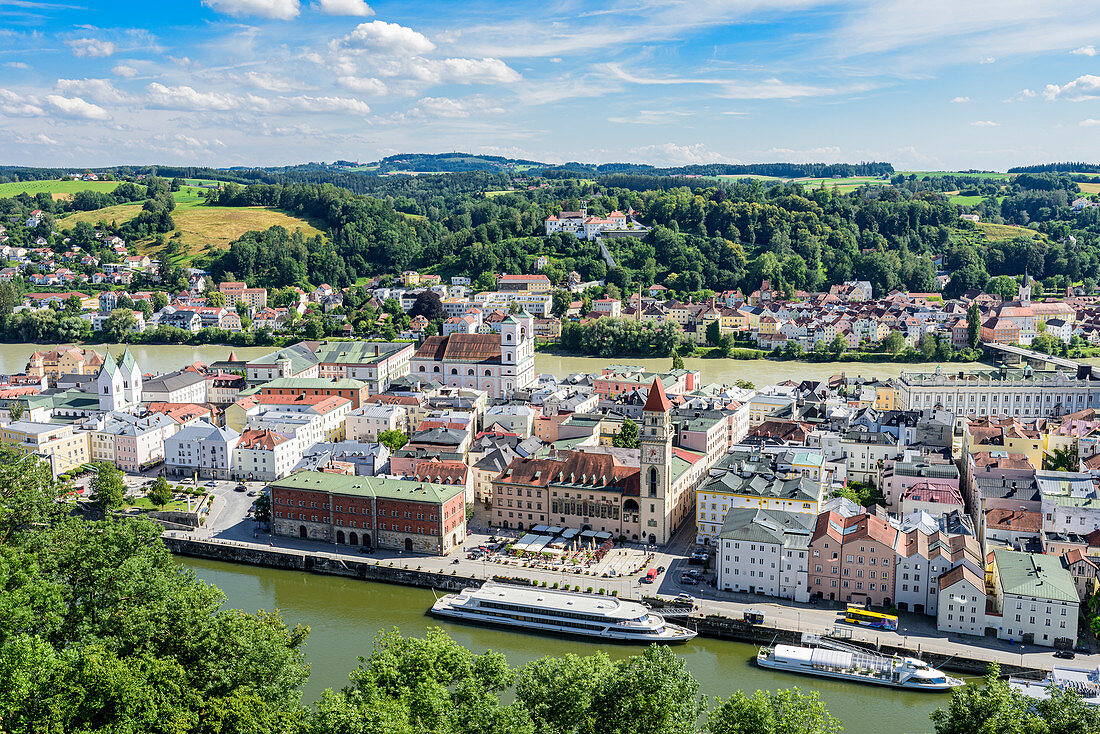 View of the old town of Passau with Danube and Inn, Lower Bavaria, Bavaria, Germany