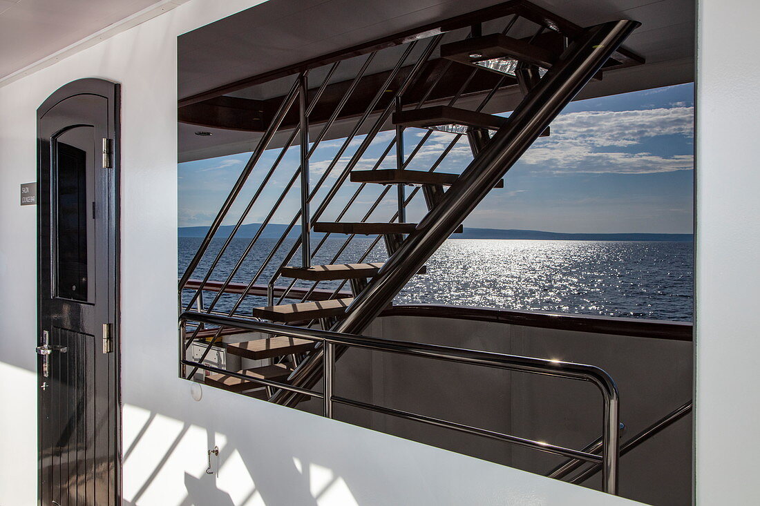 Reflection in window of cruise ship near Kampor, Primorje-Gorski Kotar, Croatia, Europe