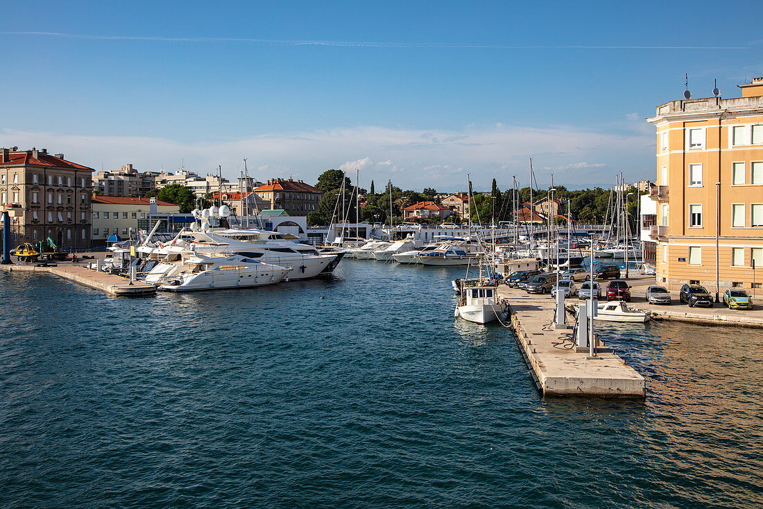 Fishing boats and yachts in the harbor, Zadar, Zadar, Croatia, Europe