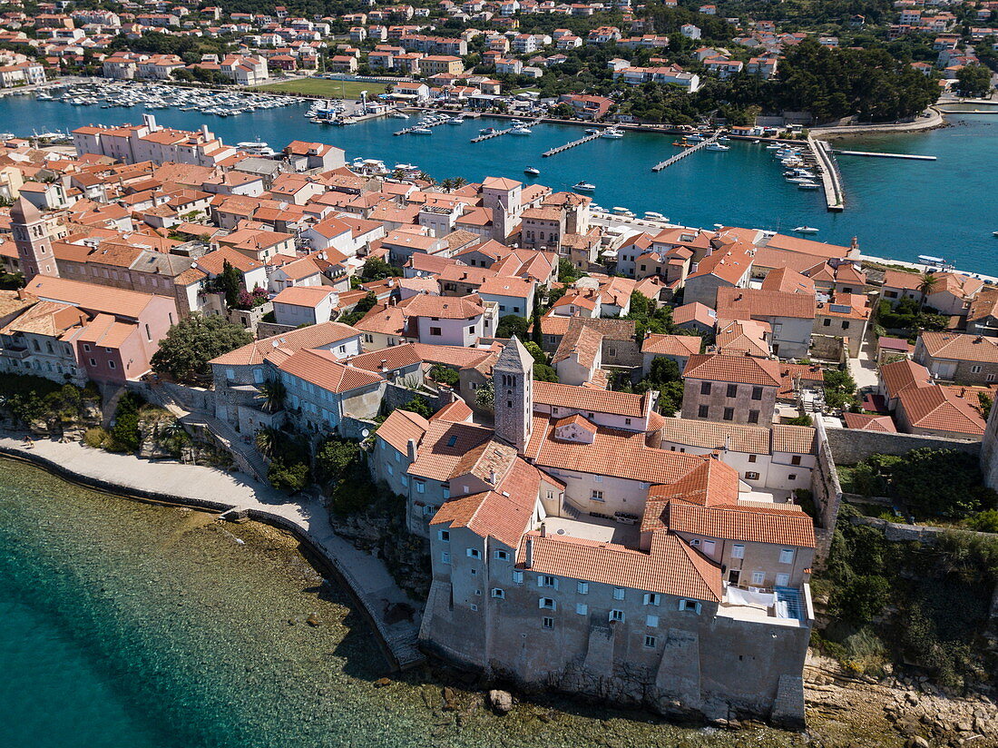 Aerial view of the old town, Rab, Primorje-Gorski Kotar, Croatia, Europe