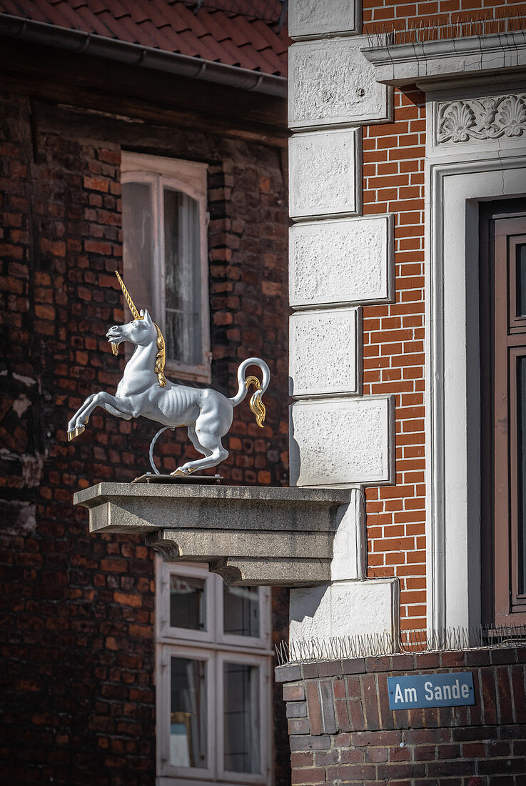 View of the unicorn in Lueneburg, Germany