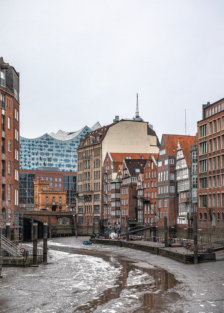 View from the canal to the Elbphilharmonie in Hamburg, Germany